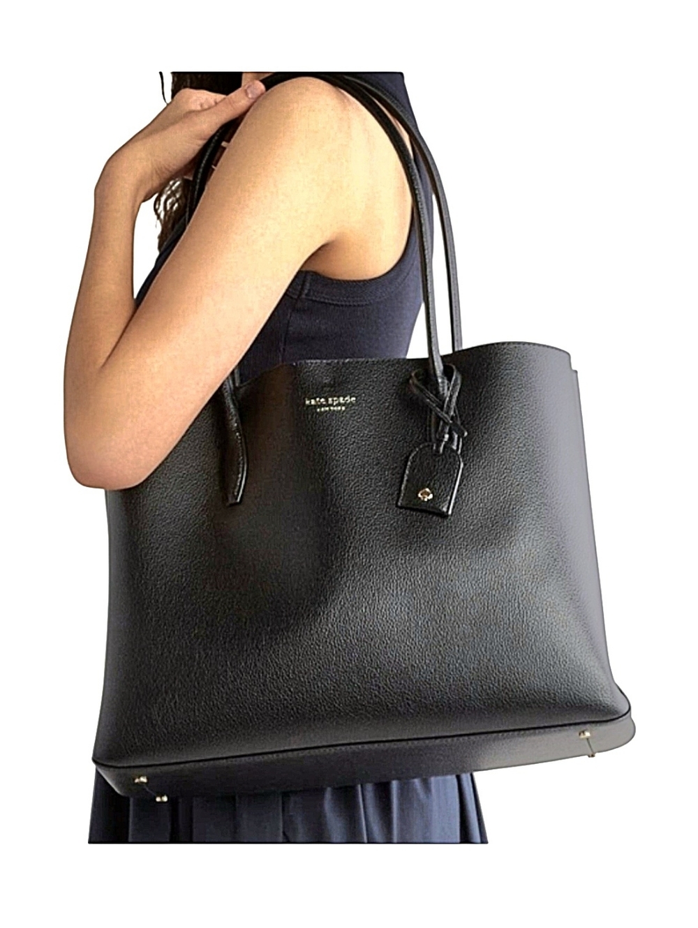 kate spade Black Bag Pebble Leather Double-Handle Tote Large Purse - Picture 2 of 11